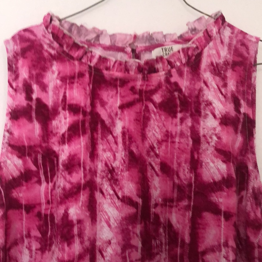 True Craft 2X tiered dress in pink and white.